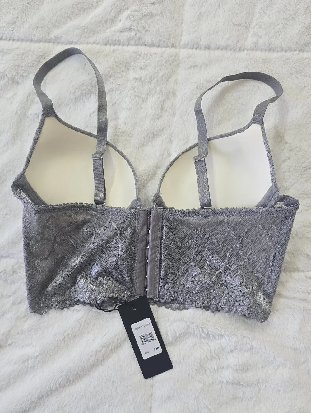 NWT Frederick's Of Hollywood Lace Longline Bra Bustier Silver Grey Size 34B